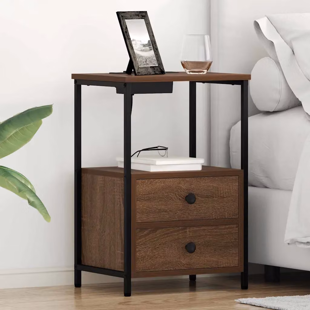 Set di 2 Armadi da Notte vidaXL in MDF e Metallo, Colore Marrone Rovere Opaco, L 40 cm x P 31 cm x H 60 cm