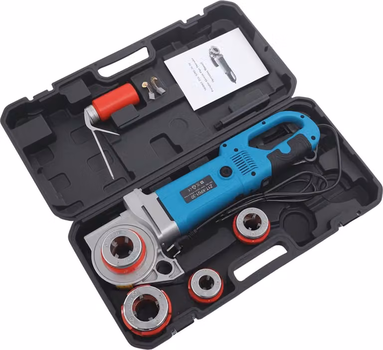 Set di filettatrici per tubi - Filettatrice elettrica per tubi - Potenza 2000 W - Portatile - Con 4 teste di filettatura - Valigetta di trasporto - Blu