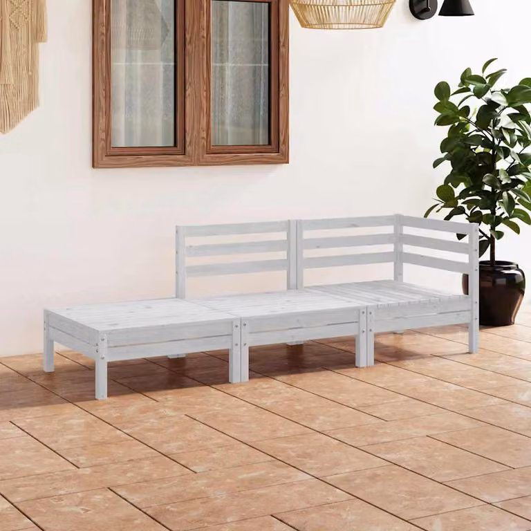 Set di divani da giardino vidaXL a forma di L in legno di pino bianco con elementi angolari e pouf
