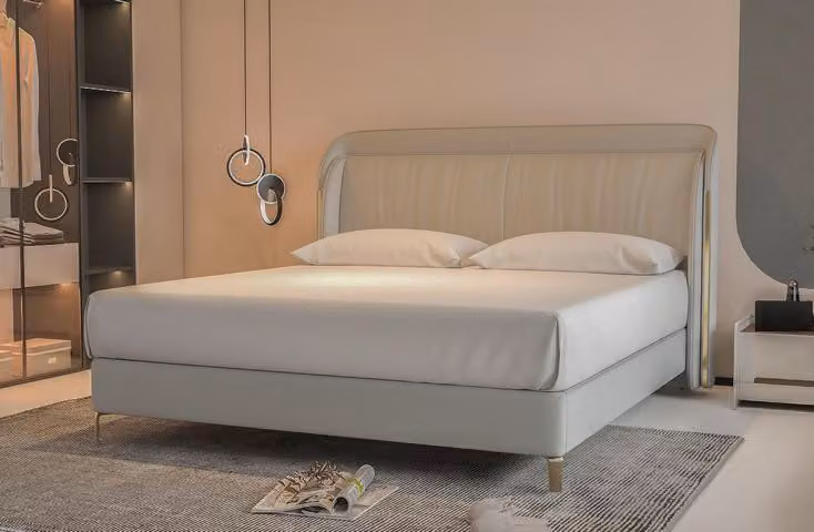 Luxus Bettgestell Modernes Design Grau mit Gold Bett Elegantem Kopfteil
