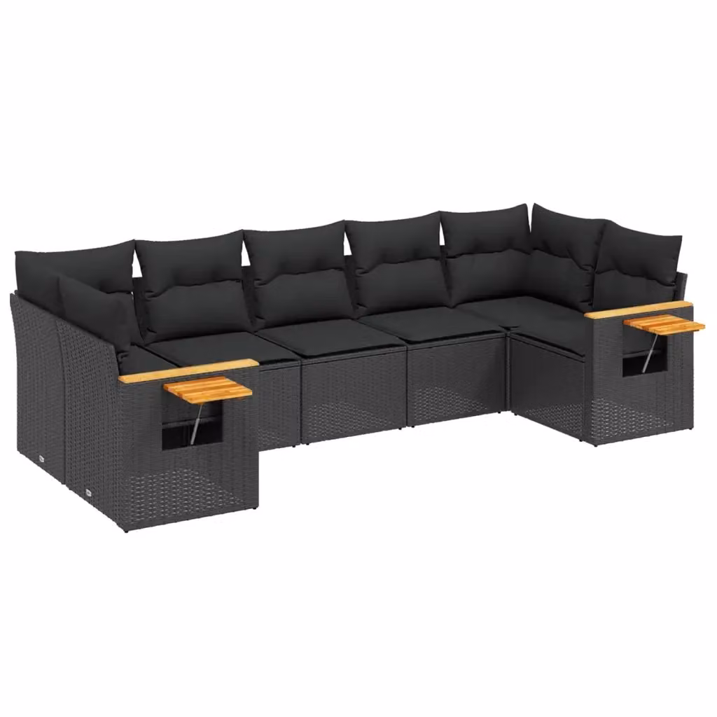vidaXL Set Divani da Giardino a L con Cuscini 7pz in Polyrattan Nero e Legno di Acacia – 2