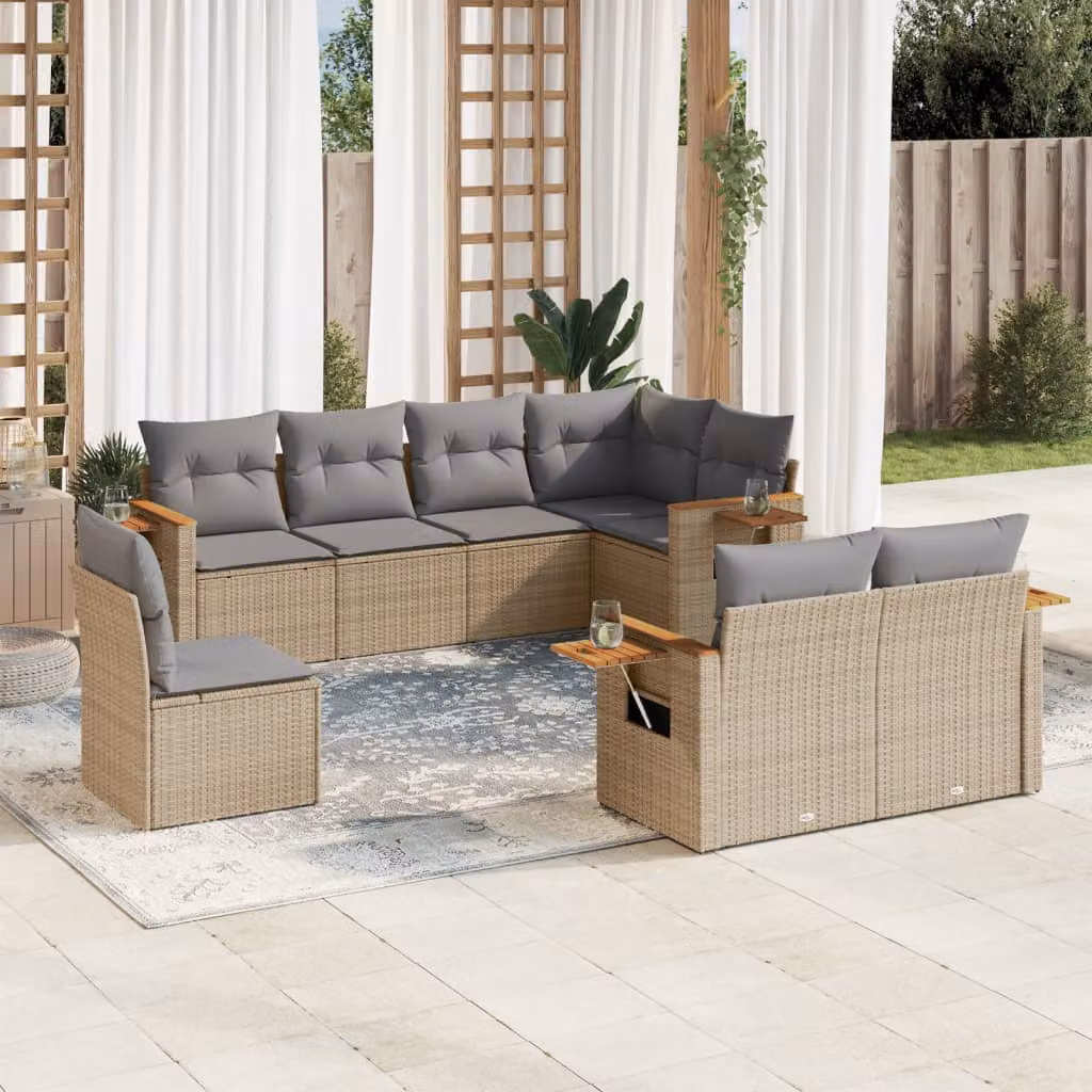 Set Divano da Giardino 8 pz vidaXL in Polyrattan Beige con Cuscini e Tavolino – 1