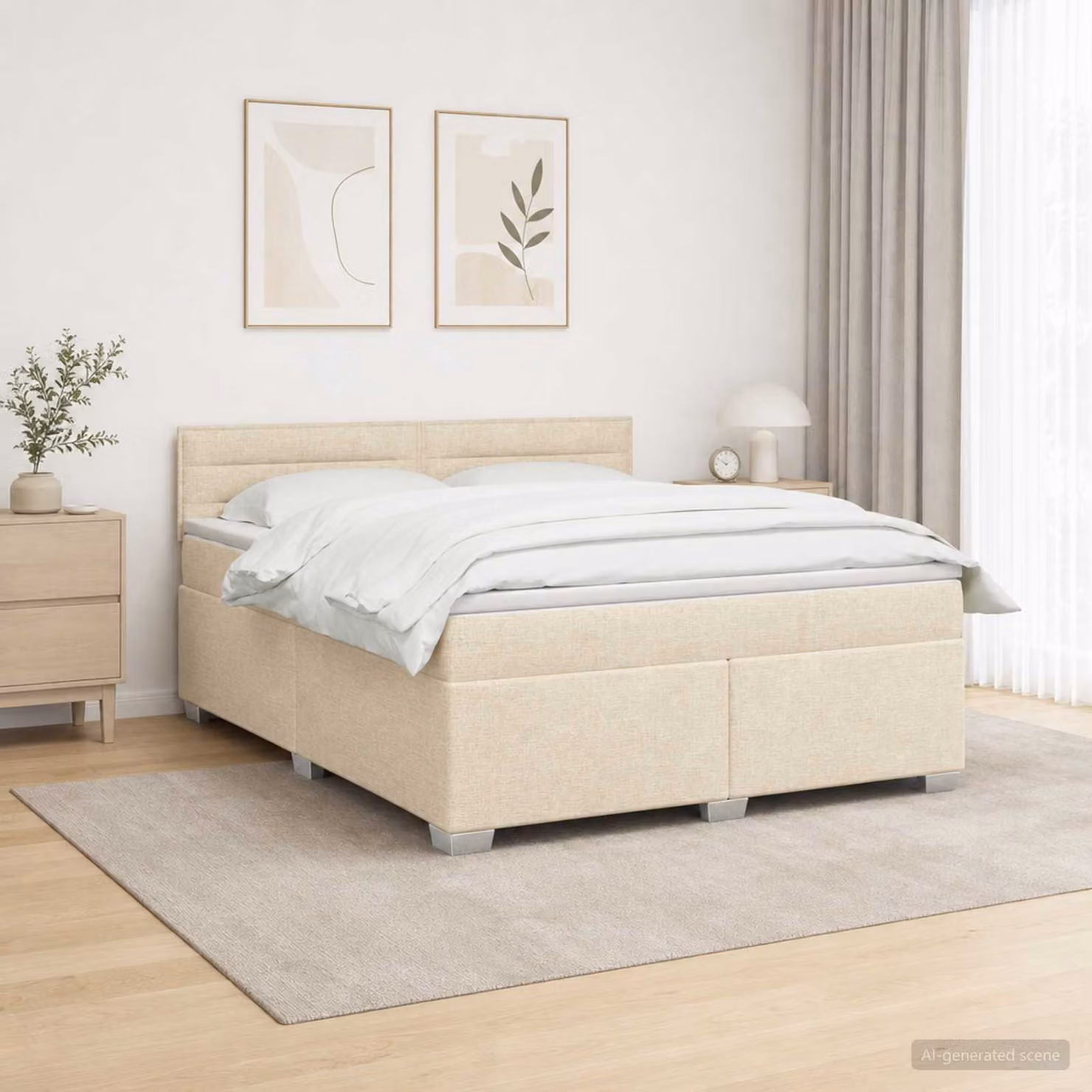 Letto con Box Spring vidaXL con Materasso Ibrido, Illuminazione LED e Porta USB, Colore Beige, L/P: 140 x 190 cm