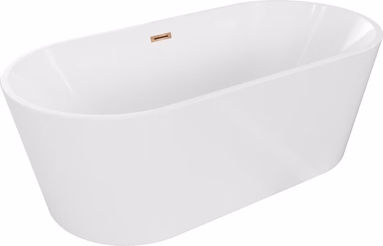 Mexen Luna vasca da bagno autoportante 160 x 75 cm, bianca, troppopieno oro rosa - 52031607500-60
