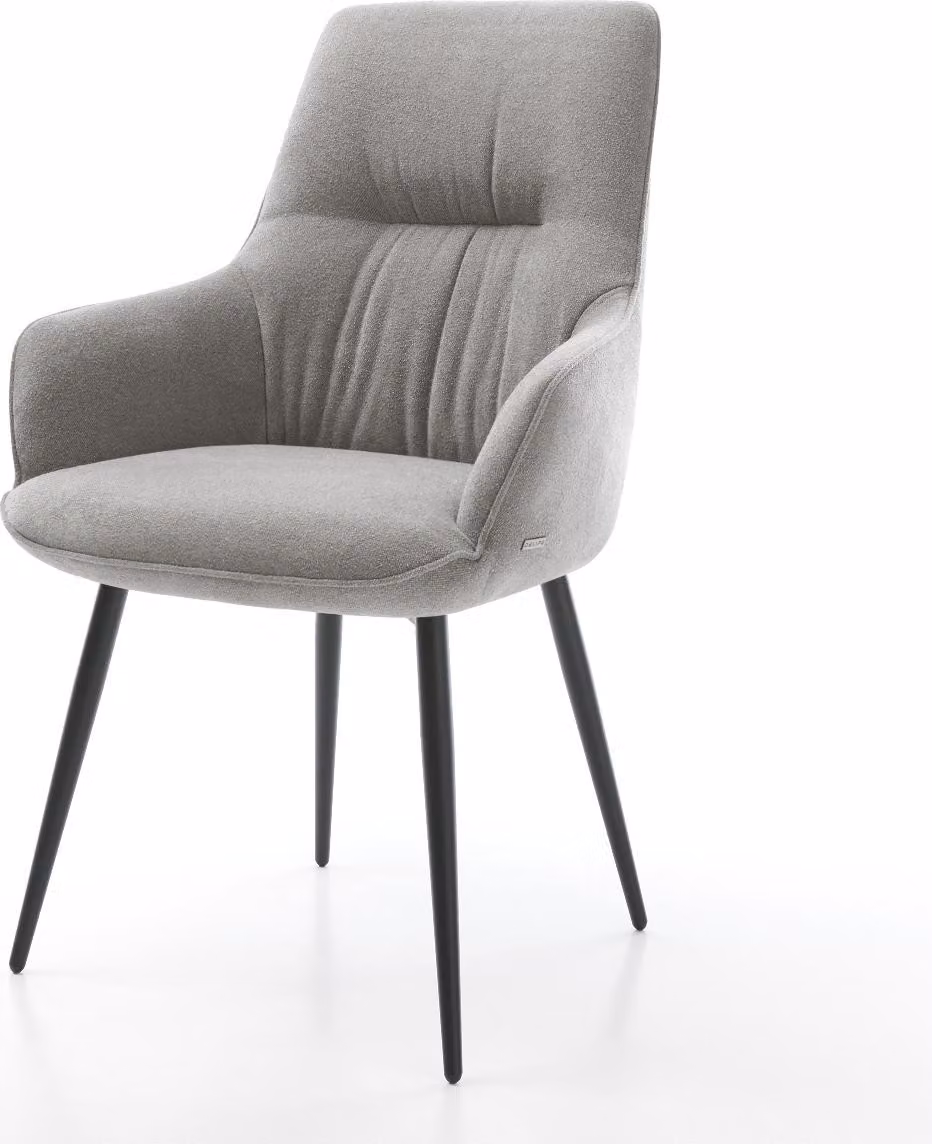 DELIFE Sedia da pranzo Zelia-Flex con braccioli Tessuto strutturato Soft Grey 4 gambe coniche Nero Molle insacchettate