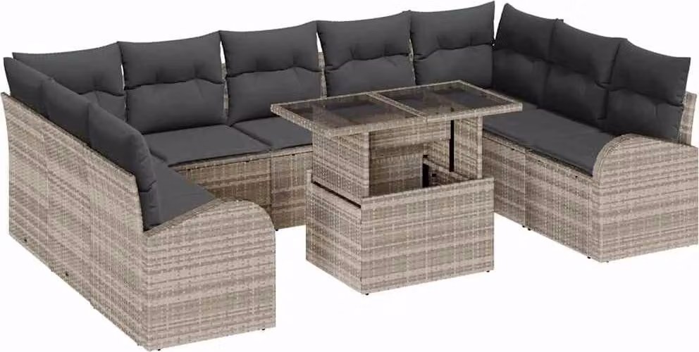 Set Divano da Giardino 10 pcs Grigio chiaro Poly Rattan