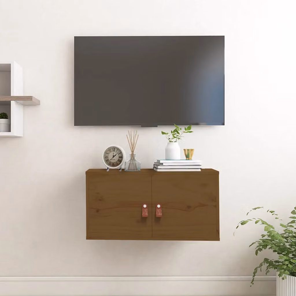 Pensile vidaXL in legno massello di pino color ambra, stile rustico, L: 60 cm, P: 30 cm, H: 30 cm