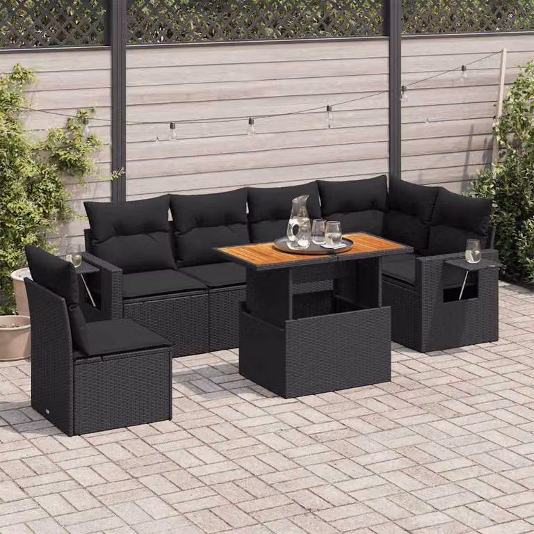 Set Divano da Giardino a L vidaXL con Cuscini e Tavolino Nero