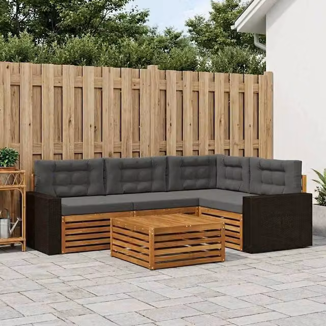 Set di divani da esterno 5 pz Naturale e Antracite Poliestere 3383335