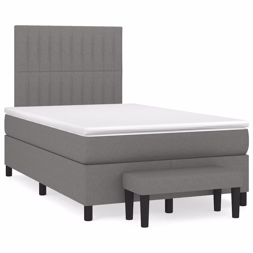 vidaXL Giroletto a Molle Ibrido con Materasso in Tessuto Grigio e Bianco, Struttura in Legno di Pino, L/P/H: 120 x 200 x 193 cm
