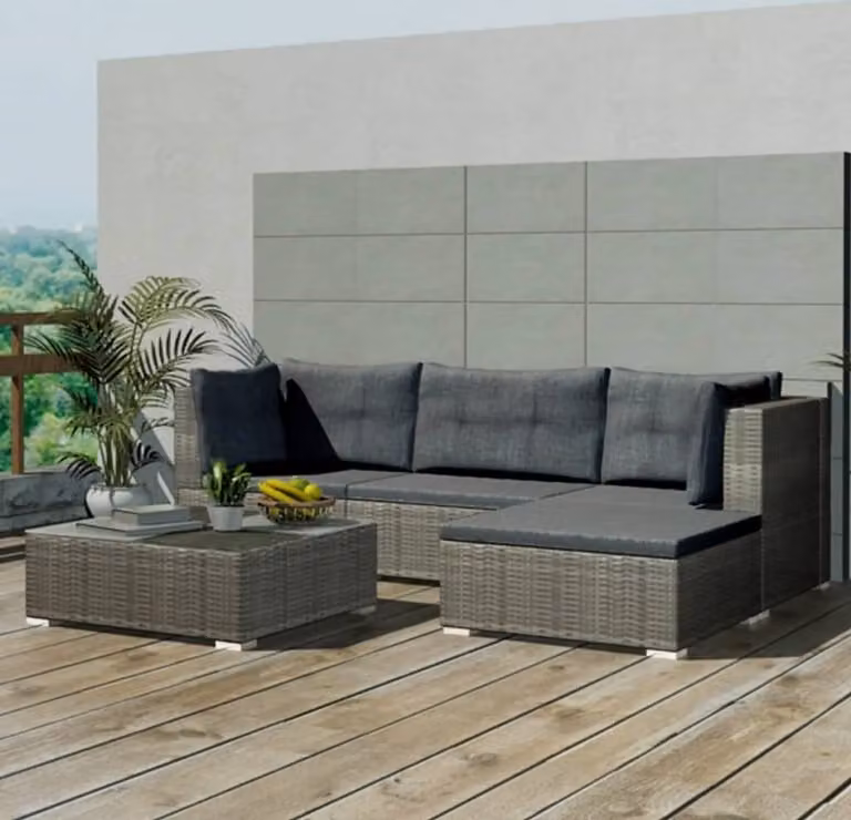 Maison Exclusive - Set da giardino da 5 pezzi con cuscini in polyrattan grigio