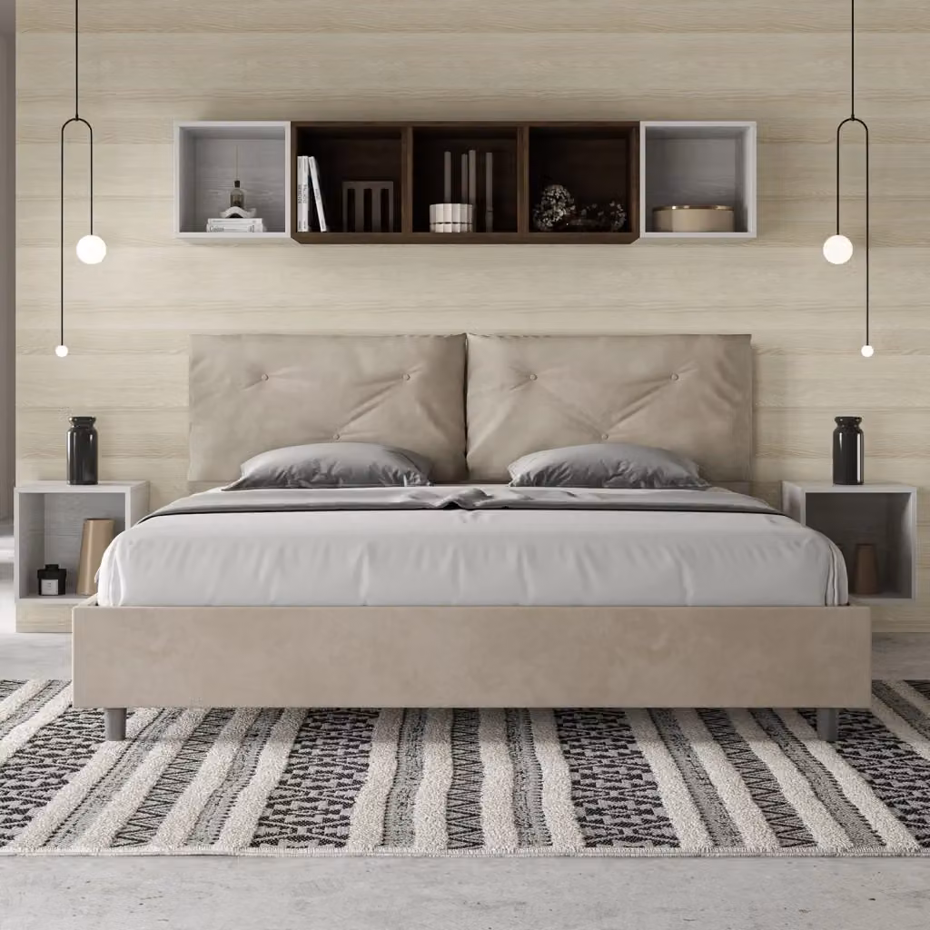 Letto Matrimoniale King Size Appia Large Giordanoshop con Rete Imbottita in Microfibra e Cassetti, Colore Sabbia, L/P/H: 200 x 200 x 110 cm – 2