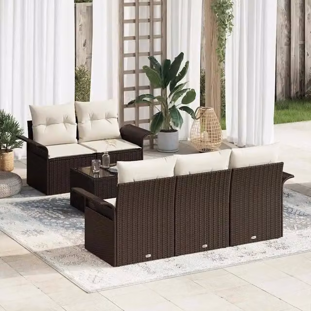Set Divano da Giardino 6 pz 5-Numero di posti Marrone e Crema 3353907