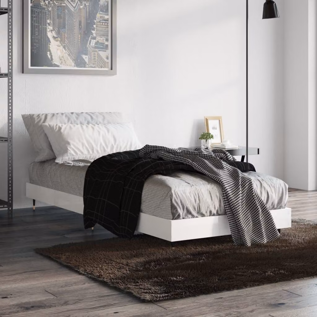 vidaXL Giroletto Bianco Lucido in Legno Multistrato e Metallo L: 190 cm, P: 78 cm, H: 20 cm