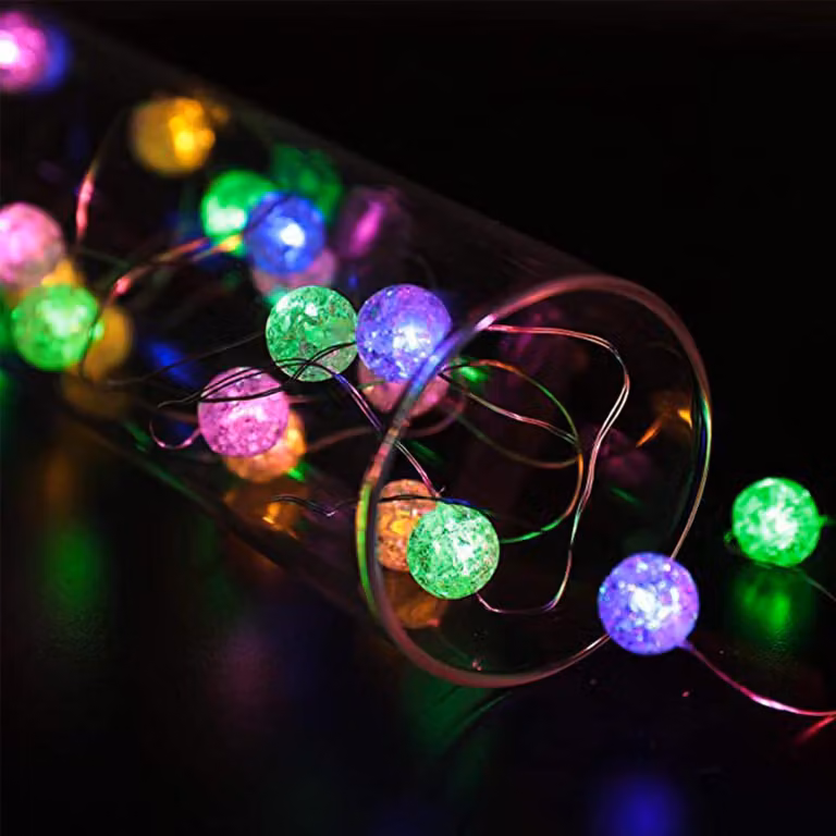 Catena luminosa a LED con sfere di cristallo, lunghezza 3 metri, 30 luci colorate