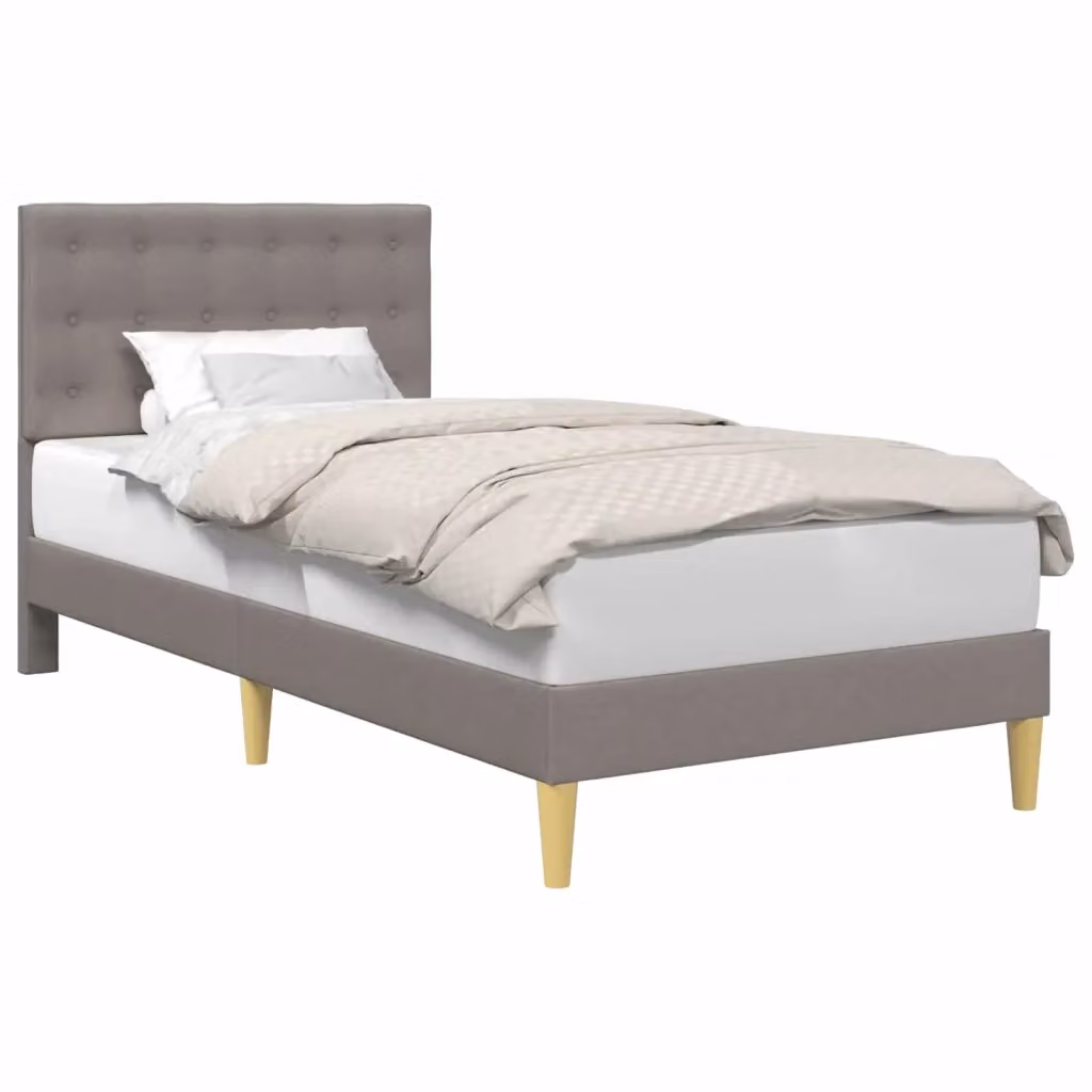 Struttura letto con testiera e giroletto in tessuto beige e grigio L 90 cm x P 200 cm – 2