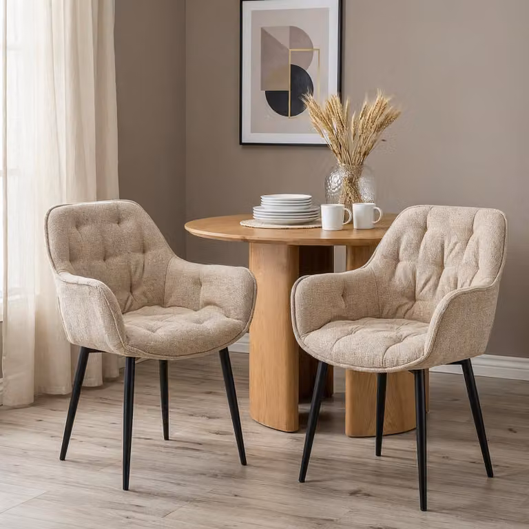 Set di 2 sedie da pranzo ARDEN, beige - Sedie imbottite con braccioli, ideali come sedie da cucina con struttura in metallo, perfette per la sala da pranzo, la cucina e il soggiorno [capacità di carico massima: 120 kg]