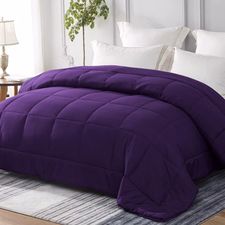 Coperta per letto, adatta per tutto l'anno, 155 x 220 cm, in microfibra, color lilla, per la camera da letto