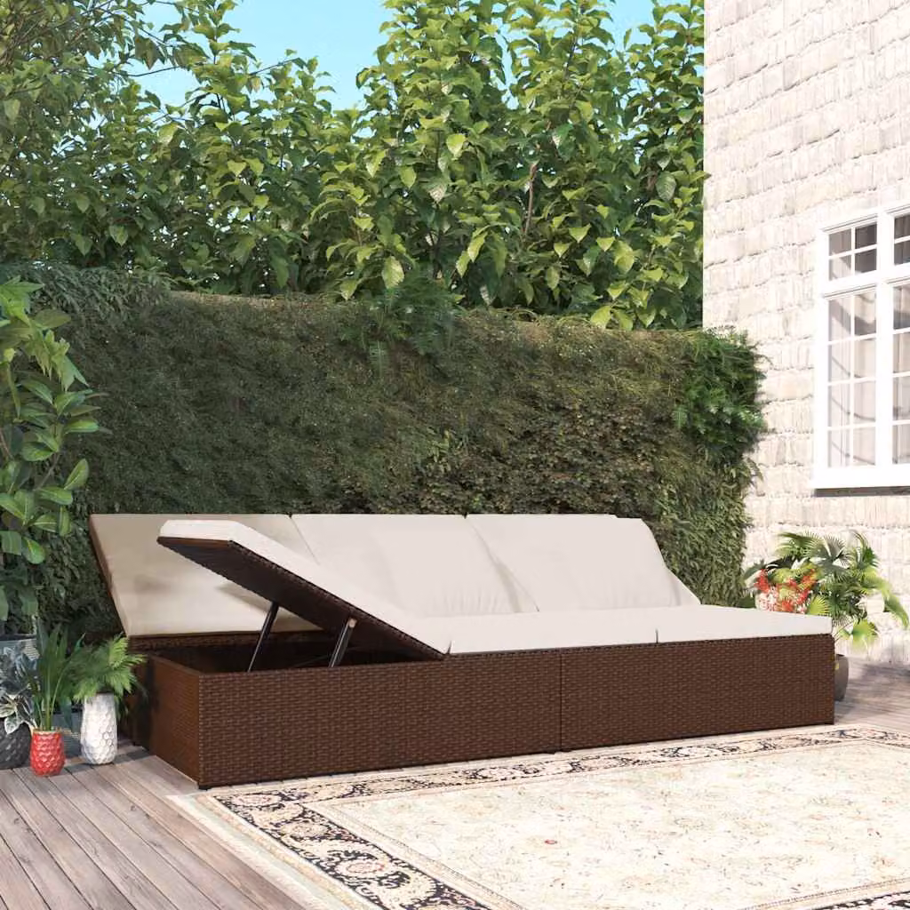 vidaXL Lettino Prendisole Reclinabile in Polyrattan Marrone con Cuscini e Poggiatesta Regolabile