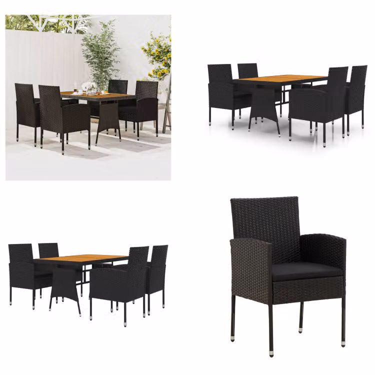 vidaXL Set da pranzo da giardino 5 pezzi in poly rattan nero - Set da pranzo da giardino - Set da pranzo da giardino - Set da pranzo da terrazza - Set da pranzo da esterno