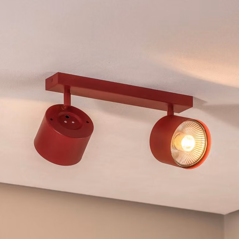 Faretto da soffitto Chloe orientabile a 2 luci, rosso Argon, dimmerabile, Rosso, Soggiorno / Sala da pranzo, Metallo, Moderno