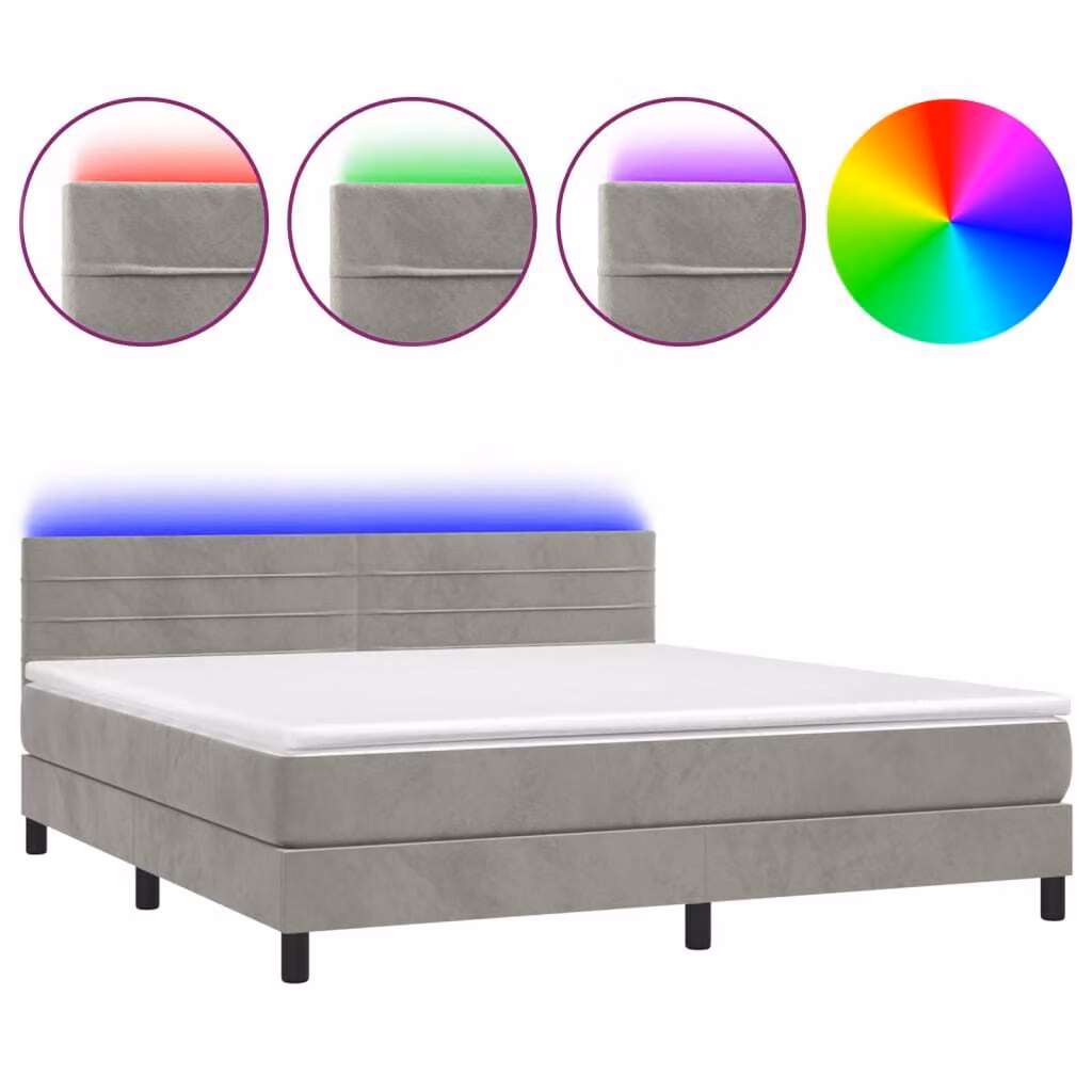 Letto a Molle con Materasso e LED Grigio Chiaro 160x200 cm Velluto