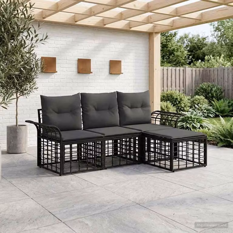 Maison Exclusive - Set da esterno composto da 4 divani, colore nero e grigio scuro, tessuto: poliestere