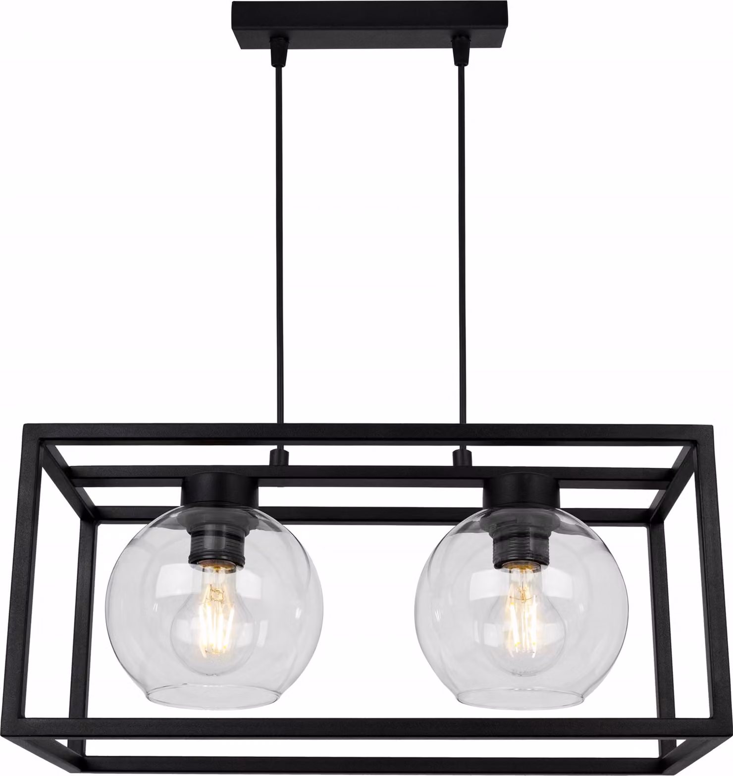 Haga Cage lampada a sospensione - Lampada da soffitto per soggiorno, camera da letto e sala da pranzo - Lampada a sospensione in metallo e vetro - E27 - Trasparente - 2 luci