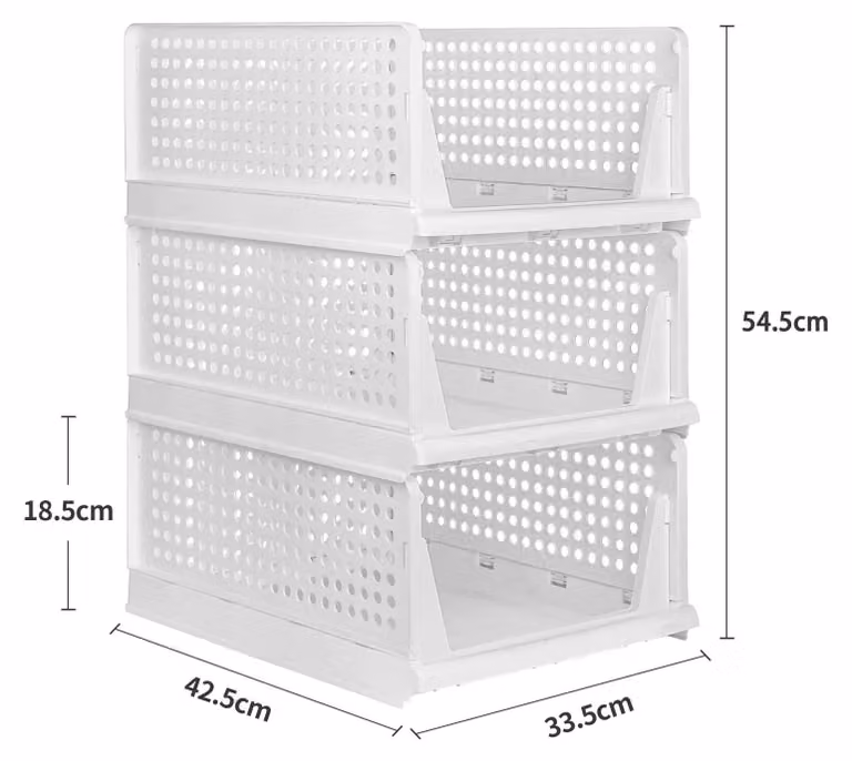 Armadio per l'organizzazione degli abiti - Contenitore pieghevole impilabile grande - Organizer con cassetti in plastica - Ideale per camera da letto e armadio - Set da 3 pezzi - Bianco