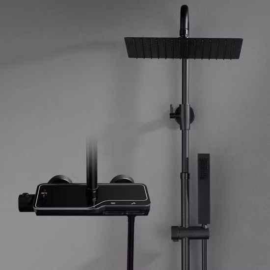 Sistema di doccia in acciaio inossidabile con termostato - Colonna di doccia regolabile in altezza con valvola di miscela, doccia a pioggia, doccia a mano, stangolo di doccia, piatto di doccia