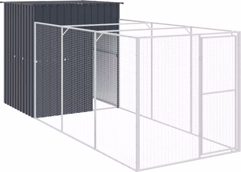 Casetta Cani con Corsa Antracite 165x455x181 cm Acciaio Zincato