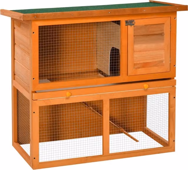 Conigliera Aosom PawHut in legno di abete marrone per esterno e interno, L: 90 cm, P: 45 cm, H: 80 cm