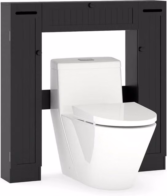 Mobile contenitore sopra il WC 89 x 19,5 x 99 cm spazio personalizzabile stile moderno MDF nero 20_0019155