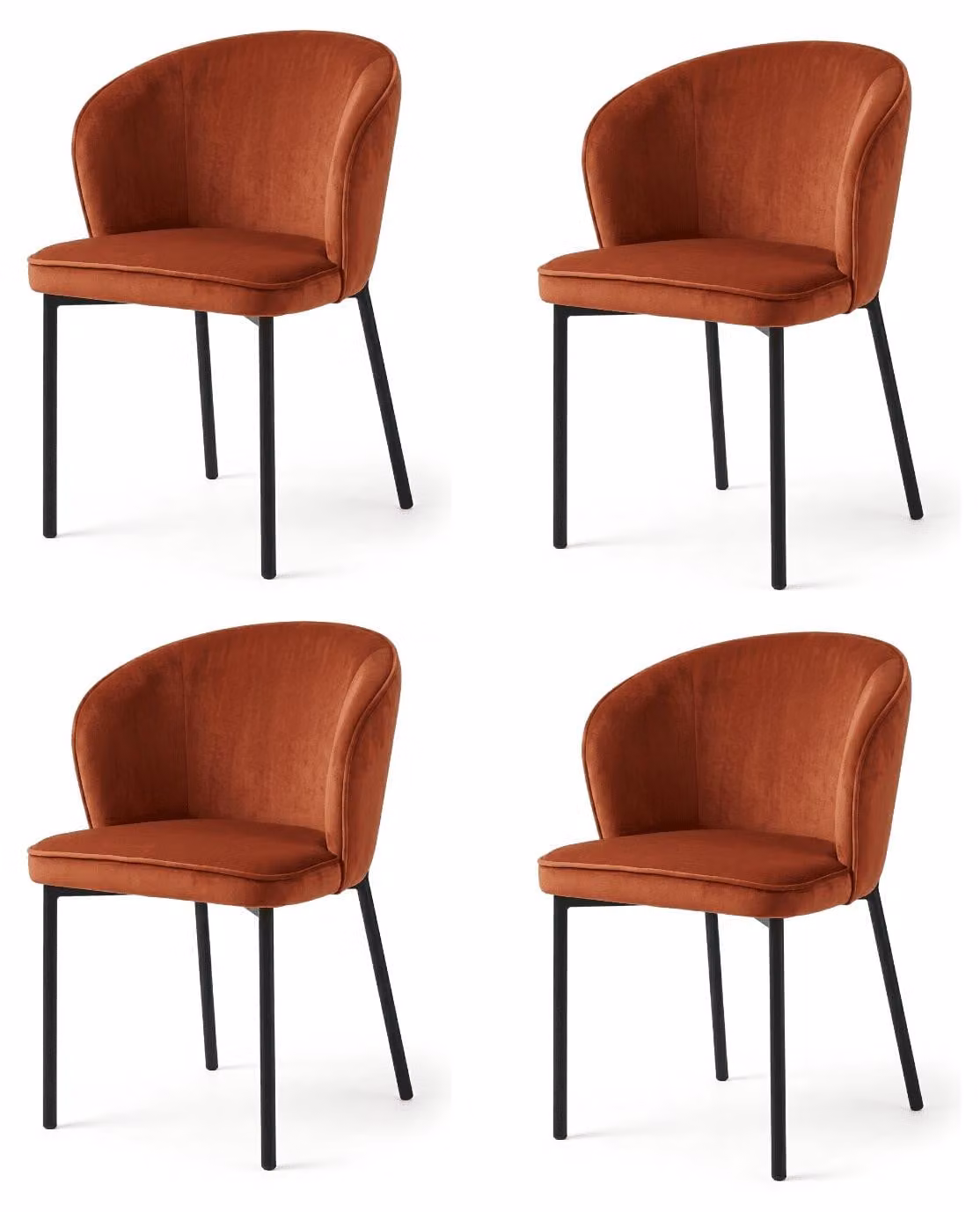 Set di 4 eleganti sedie da pranzo, colore arancione terracotta, rivestimento in tessuto