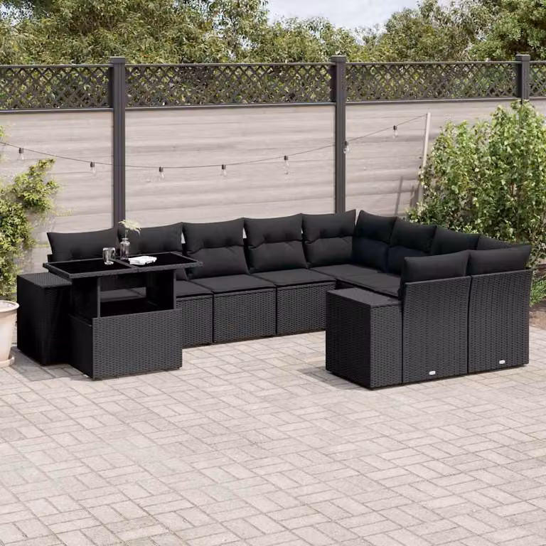 vidaXL Set Divani da Giardino a L con Tavolino e Cuscini, Polyrattan e Metallo, Nero
