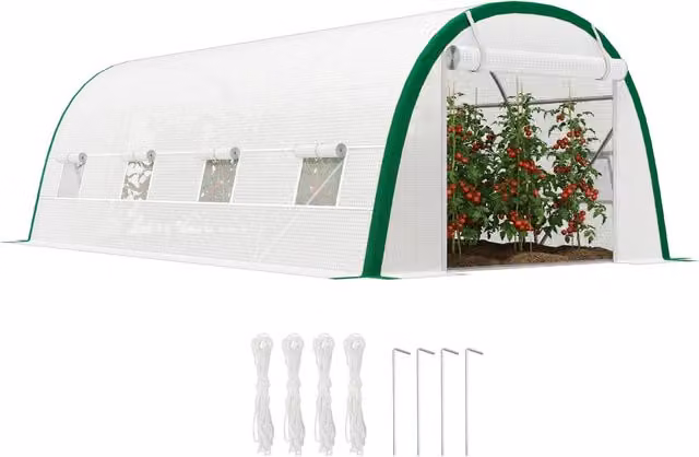 Serra da Giardino Tunnel ¨C Minimal ¨C 6x3x2 m, 18 m2, 8 Finestre, Porta a Zip, Acciaio Galvanizzato, Telo in PE, Bianco