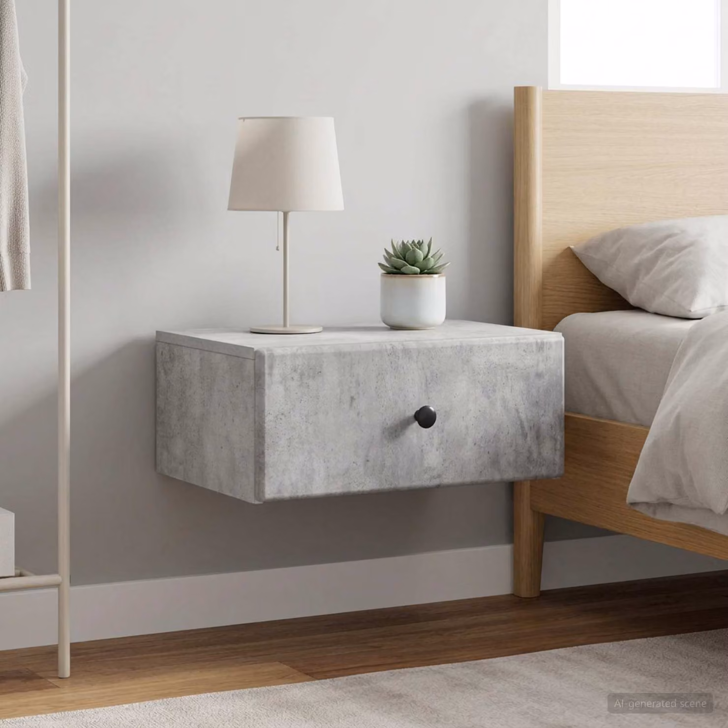 Set di 2 comodini sospesi vidaXL in stile moderno, colore Grigio Cemento, L 49 x P 34,5 x H 20 cm