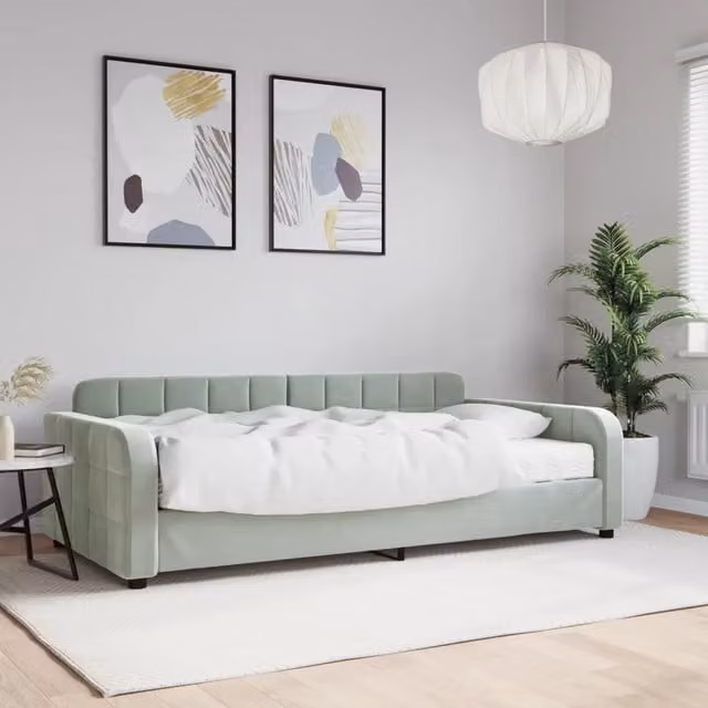Divano Letto vidaXL in Velluto Grigio con Materasso in Schiuma L/P/H: 223 x 110 x 71 cm, Dimensioni Materasso: 100 x 200 cm – 1