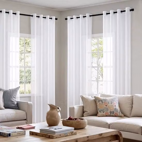 Voile trasparente a strisce con anelli di fissaggio - aspetto trasparente - set di 4 tende 140 x 260 cm (bianco)