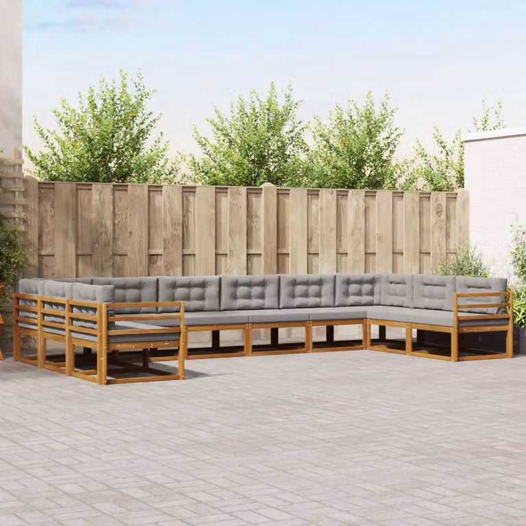 Set di divani da esterno vidaXL a forma di U in legno di acacia con cuscini, Grigio e Marrone