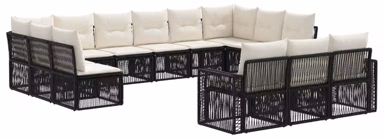 Set da giardino composto da 13 pezzi, in rattan sintetico nero e crema