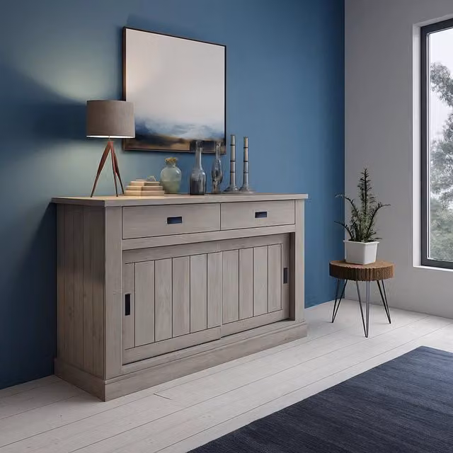 Madia Lupara DMORA Credenza Moderna in Rovere Grigio L 138 x P 50 x H 95 cm – 1