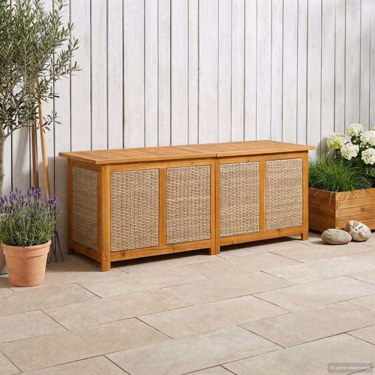 vidaXL Scatola di Stoccaggio per Giardino in Legno di Acacia, Stile Rustico, L/P/H: 150 x 50 x 56 cm, Beige/Marrone