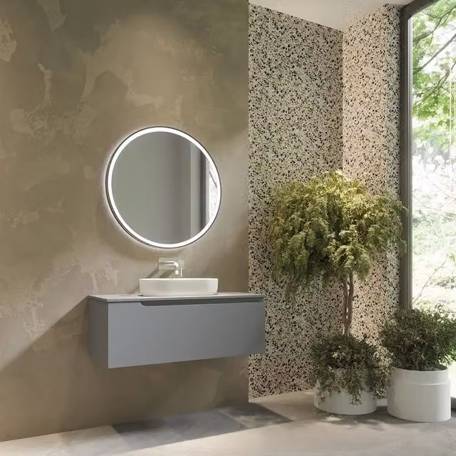 Mobile bagno sospeso 80 cm un cassetto color grigio opaco con top | Moor