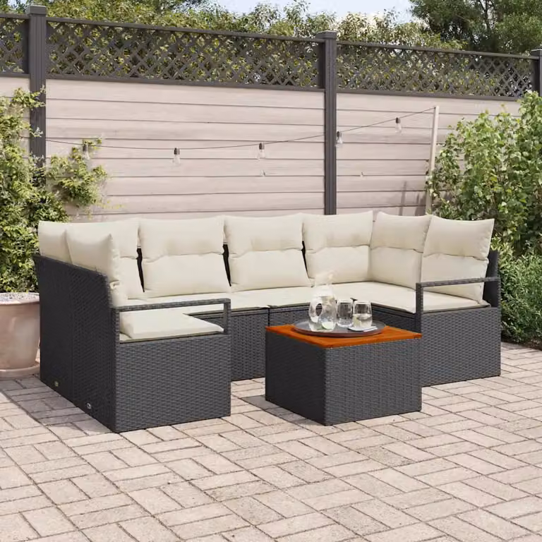 Set Divano da Giardino vidaXL a Forma di L in Polyrattan Nero con Cuscini e Tavolino da Esterno