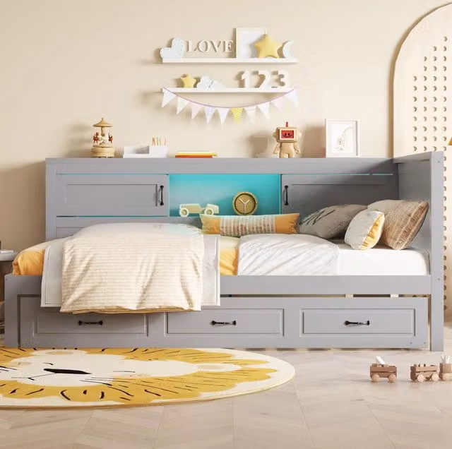 Letto da giorno 90x200 cm grigio in truciolare e MDF, letto estraibile, senza materasso