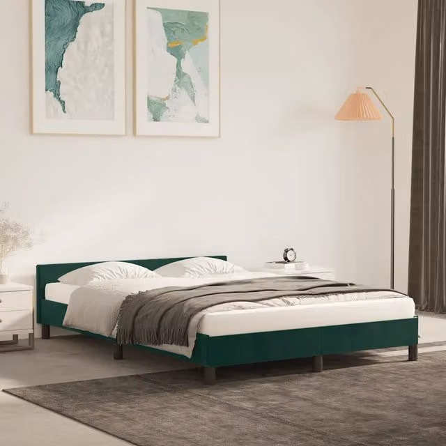 Struttura Letto Design Mania in Velluto Verde Scuro L/P/H: 200 x 140 x 50 cm