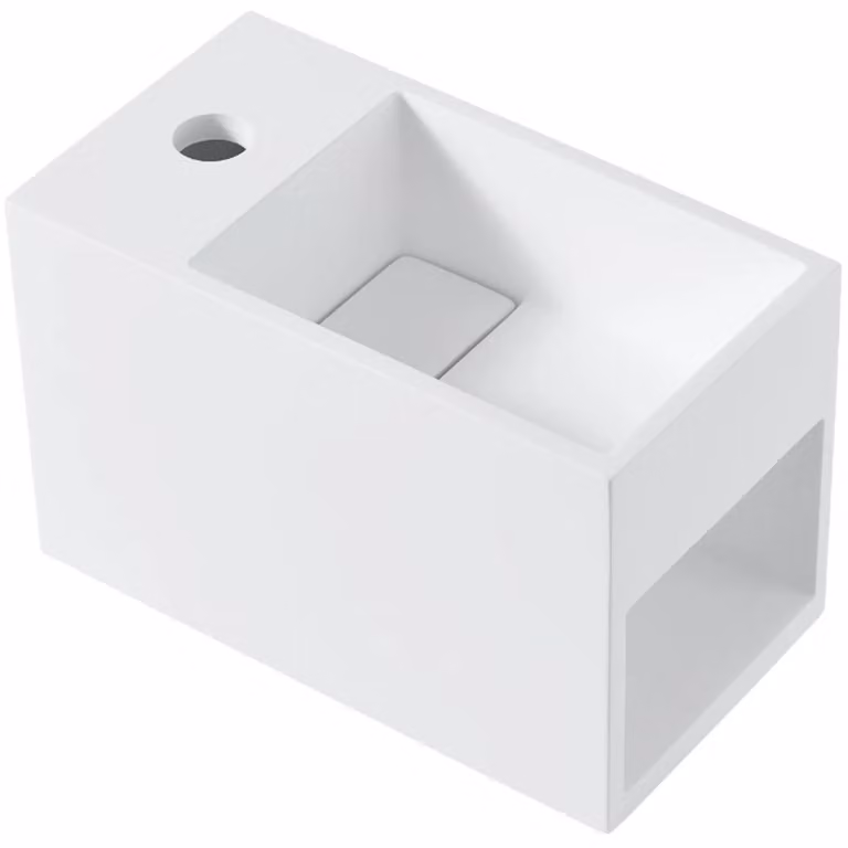 CERANO - Lavabo in marmo colato Zeno, da appendere a sinistra - bianco opaco - 33x18 cm
