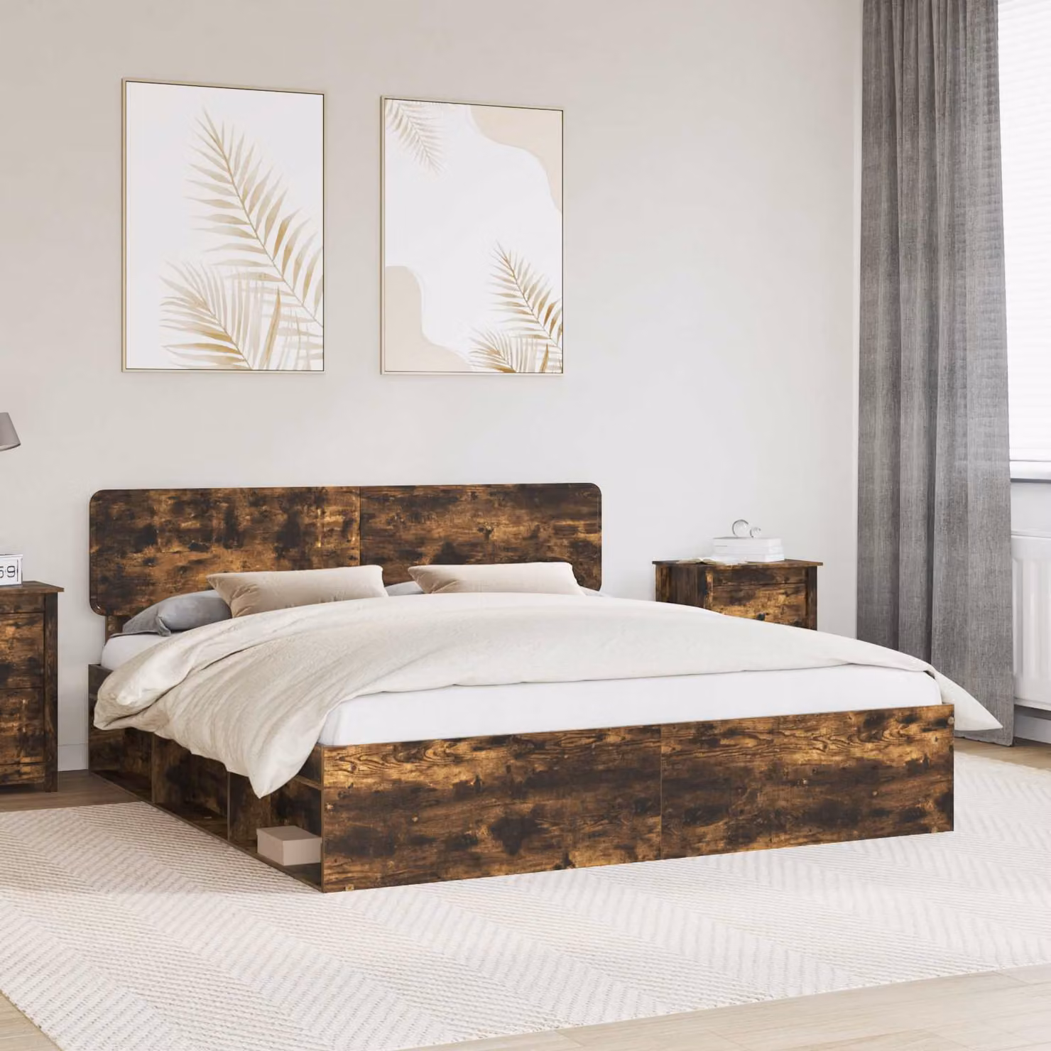 Struttura del letto moderna vidaXL in pino massello color rovere fumo L: 180 cm, P: 200 cm, H: 90 cm