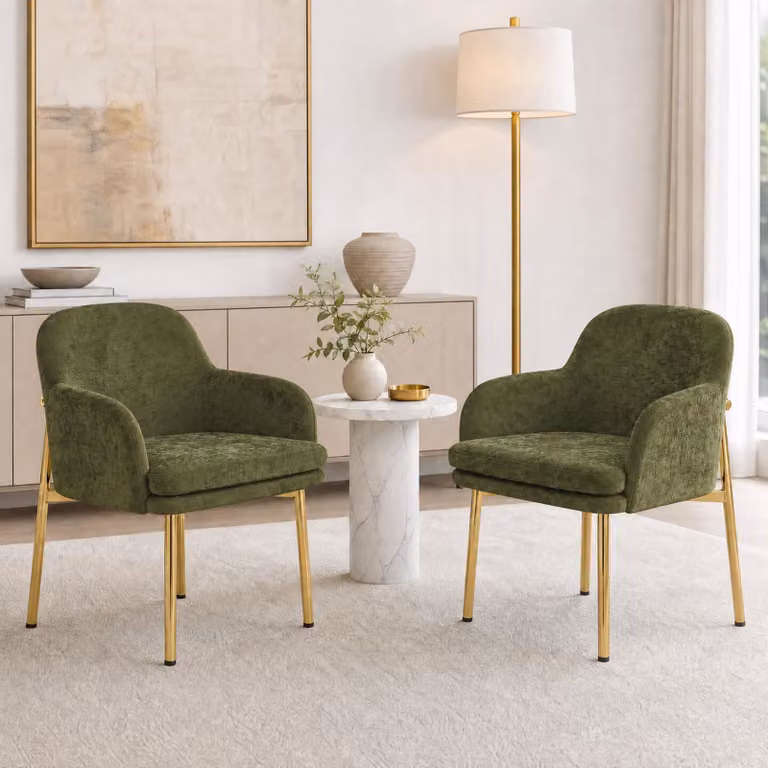Set di 2 sedie da pranzo Flieks con braccioli, regolabili in altezza, imbottite, ideali per la sala da pranzo, la cucina. Dimensioni: 61x59x78,5 cm. Colore: verde